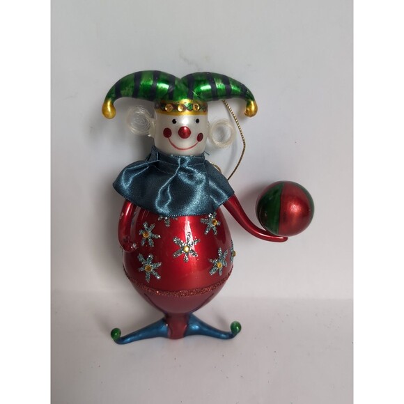 Unknown Other - Vtg Jester Clown Blown Glass Christmas Ornament Glitter Ball